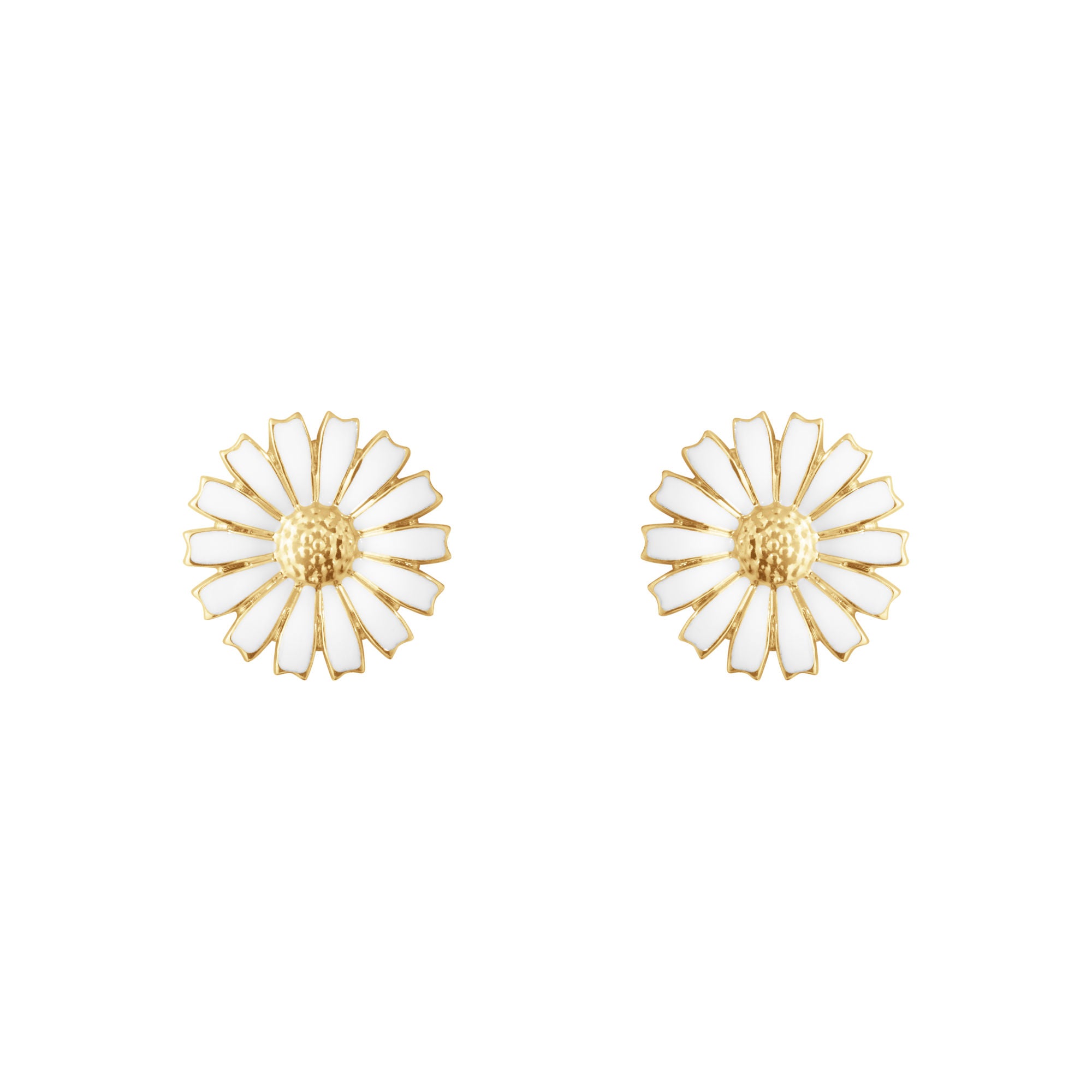 Daisy 11 mm Gold Plated Earrings w. White Enamel