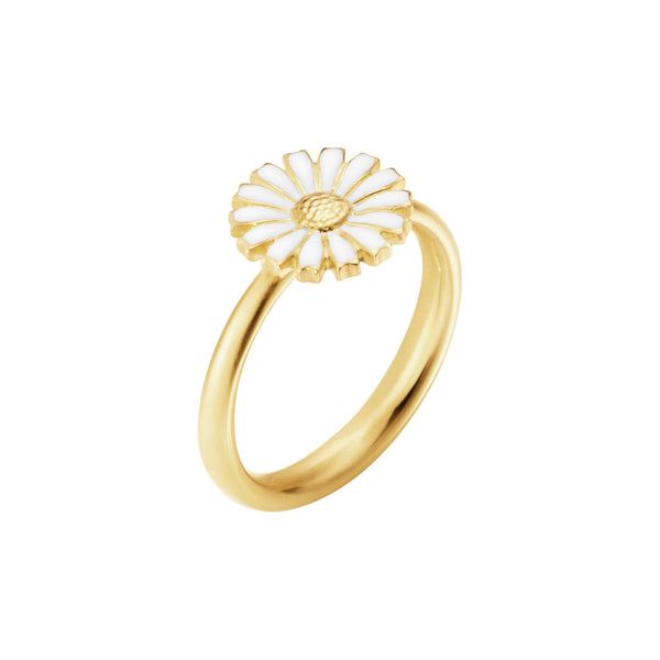 Daisy 11 mm Gold Plated Ring w. White Enamel