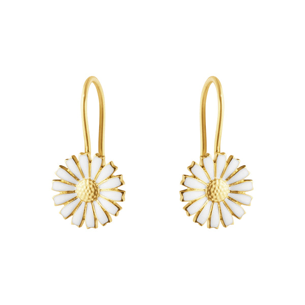 Daisy Hook Gold Plated Earrings w. White Enamel