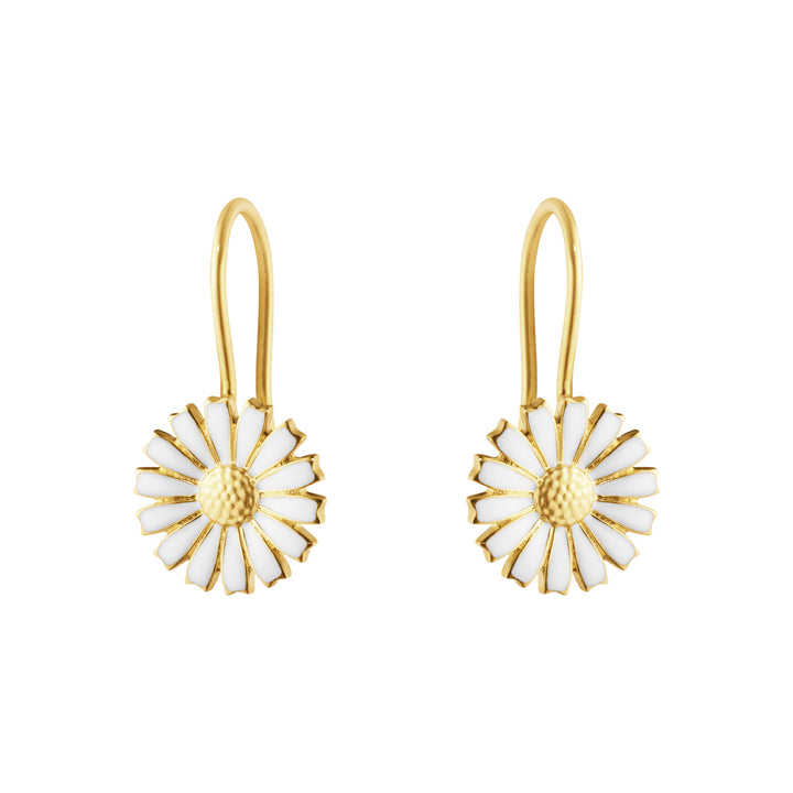 Daisy Hook Gold Plated Earrings w. White Enamel