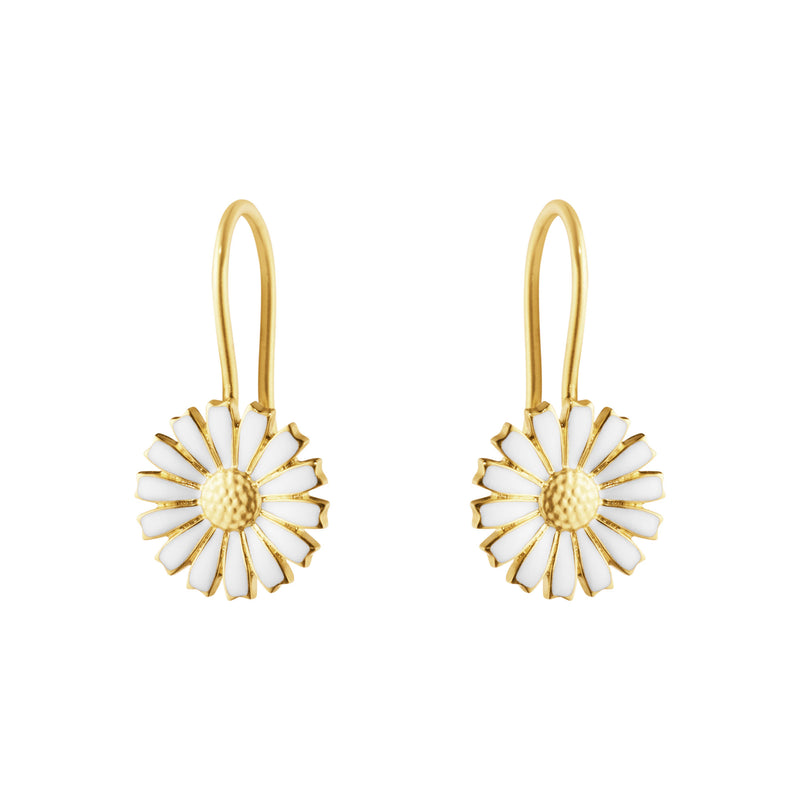 Daisy Hook Gold Plated Earrings w. White Enamel