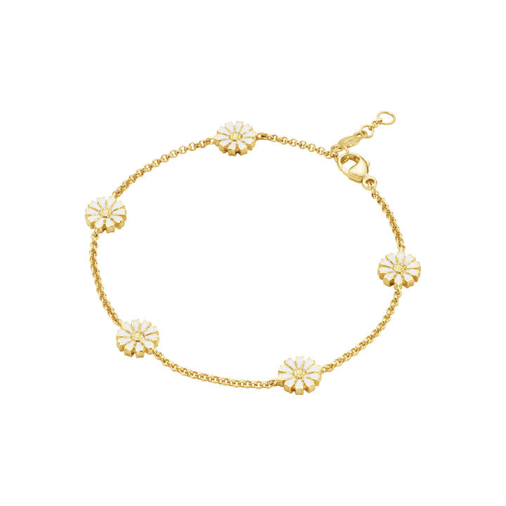 Daisy Five Flower Gold Plated Bracelet w. White Enamel