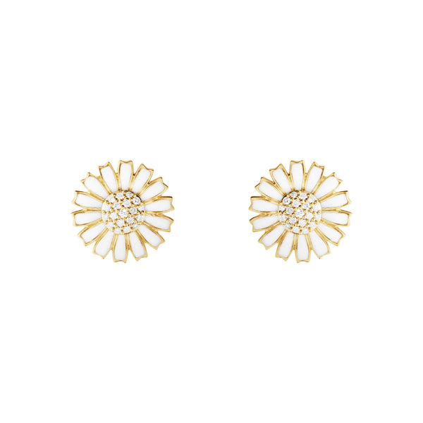 Daisy 11 mm Gold Plated Earrings w. 0.10ct Diamonds