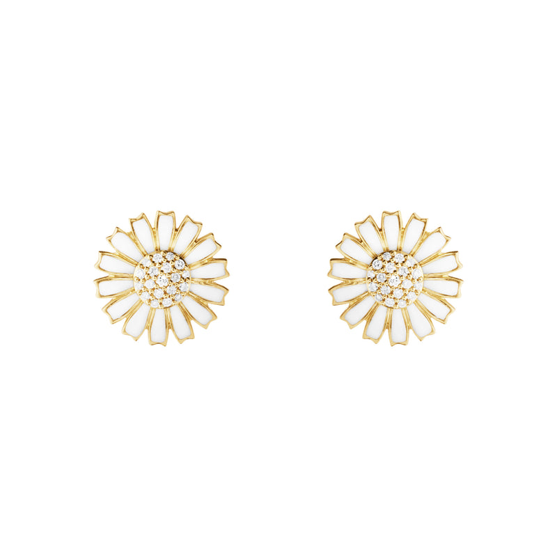 Daisy 11 mm Gold Plated Earrings w. 0.10ct Diamonds