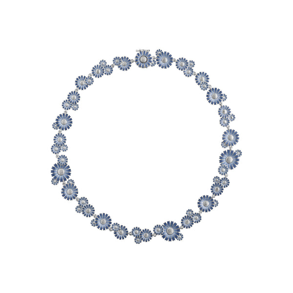 Daisy Layered Silver Necklace w. Blue Enamel