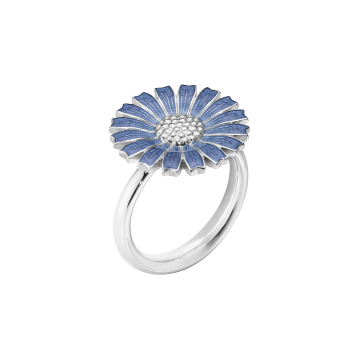 Daisy 18 mm Silver Ring w. Blue Enamel