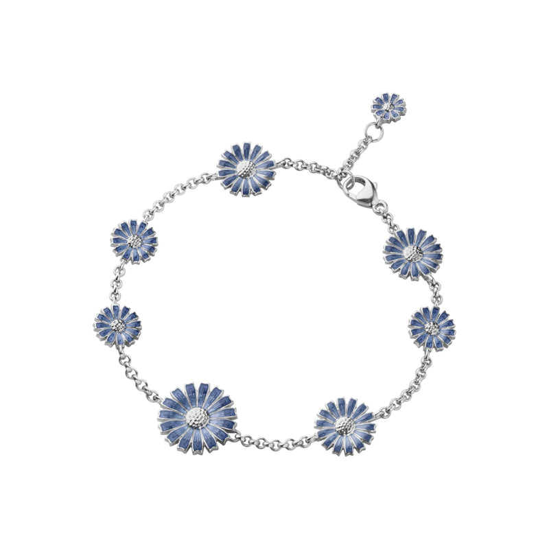 Daisy Seven Flower Silver Bracelet w. Blue Enamel