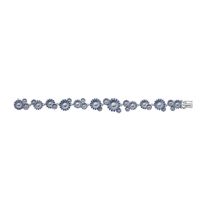 Daisy Layered Row Silver Bracelet w. Blue Enamel