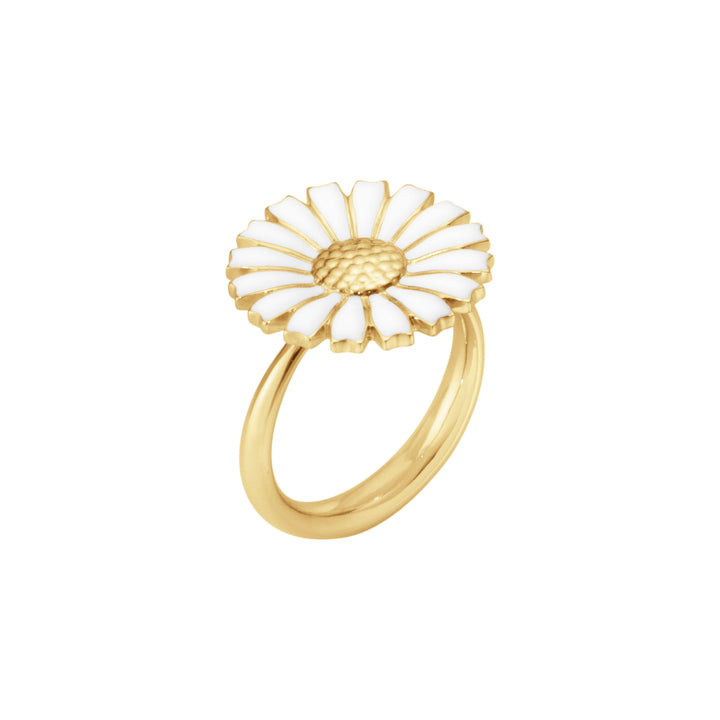Daisy 18 mm Gold Plated Ring w. White Enamel