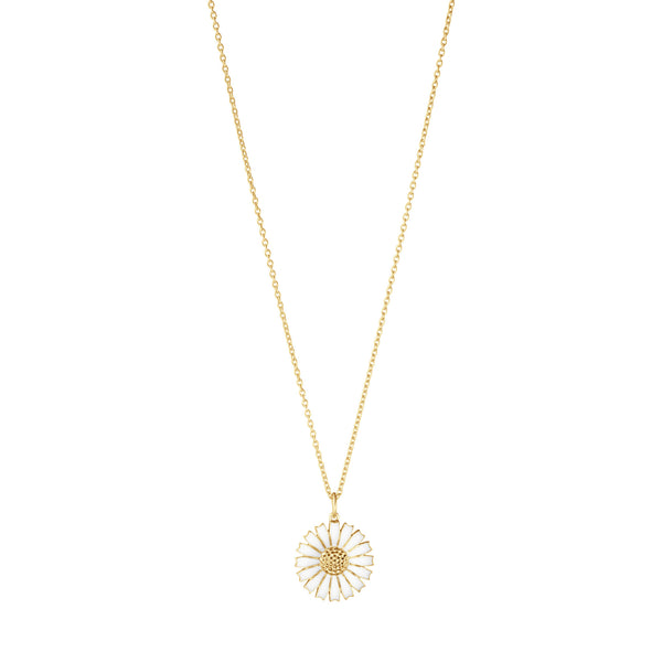 Daisy 18 mm Gold Plated Necklace w. White Enamel
