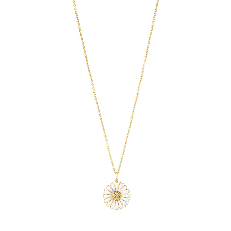 Daisy 18 mm Gold Plated Necklace w. White Enamel