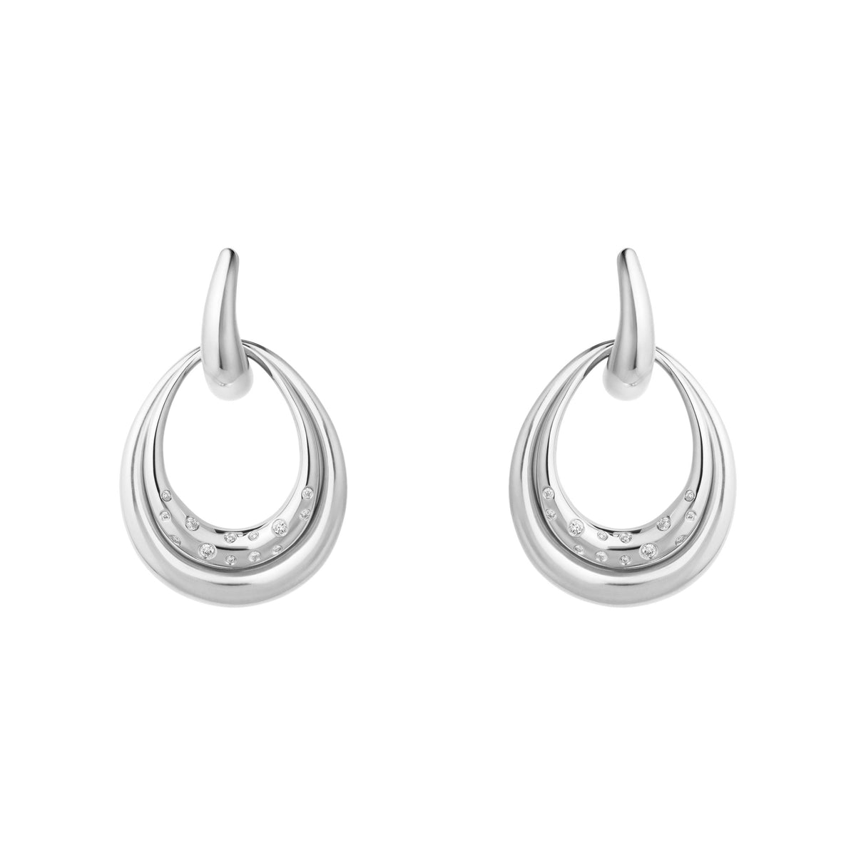 Offspring Medium Silver Earrings w. Diamonds