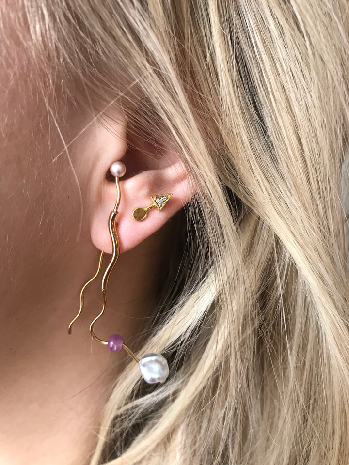 Aedre Gold Plated Earring w. Pearls & Ruby