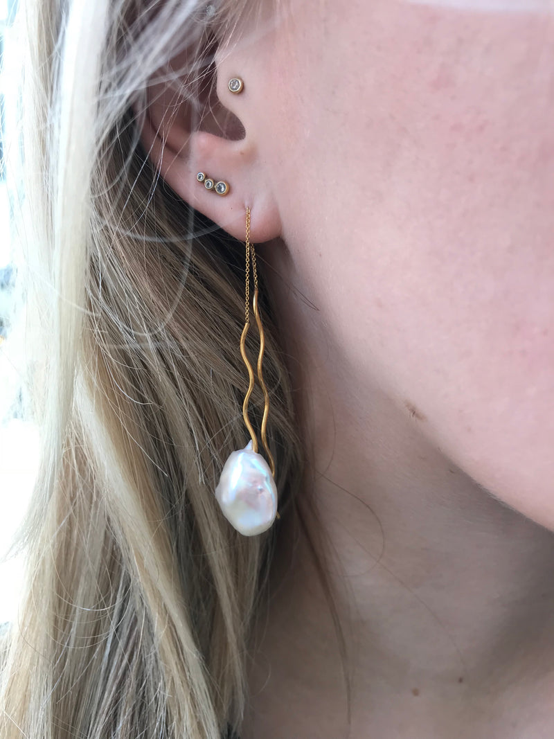 Seafoam Gold Plated Earring w. Pearl