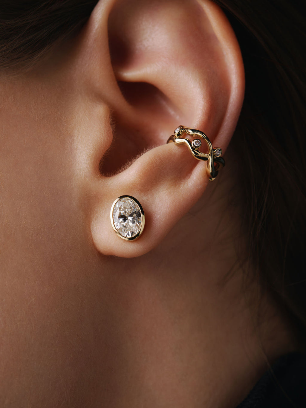 Bare Souls Dobbelt Tråd 18K Guld Ear Cuff m. 0,06 ct Diamanter