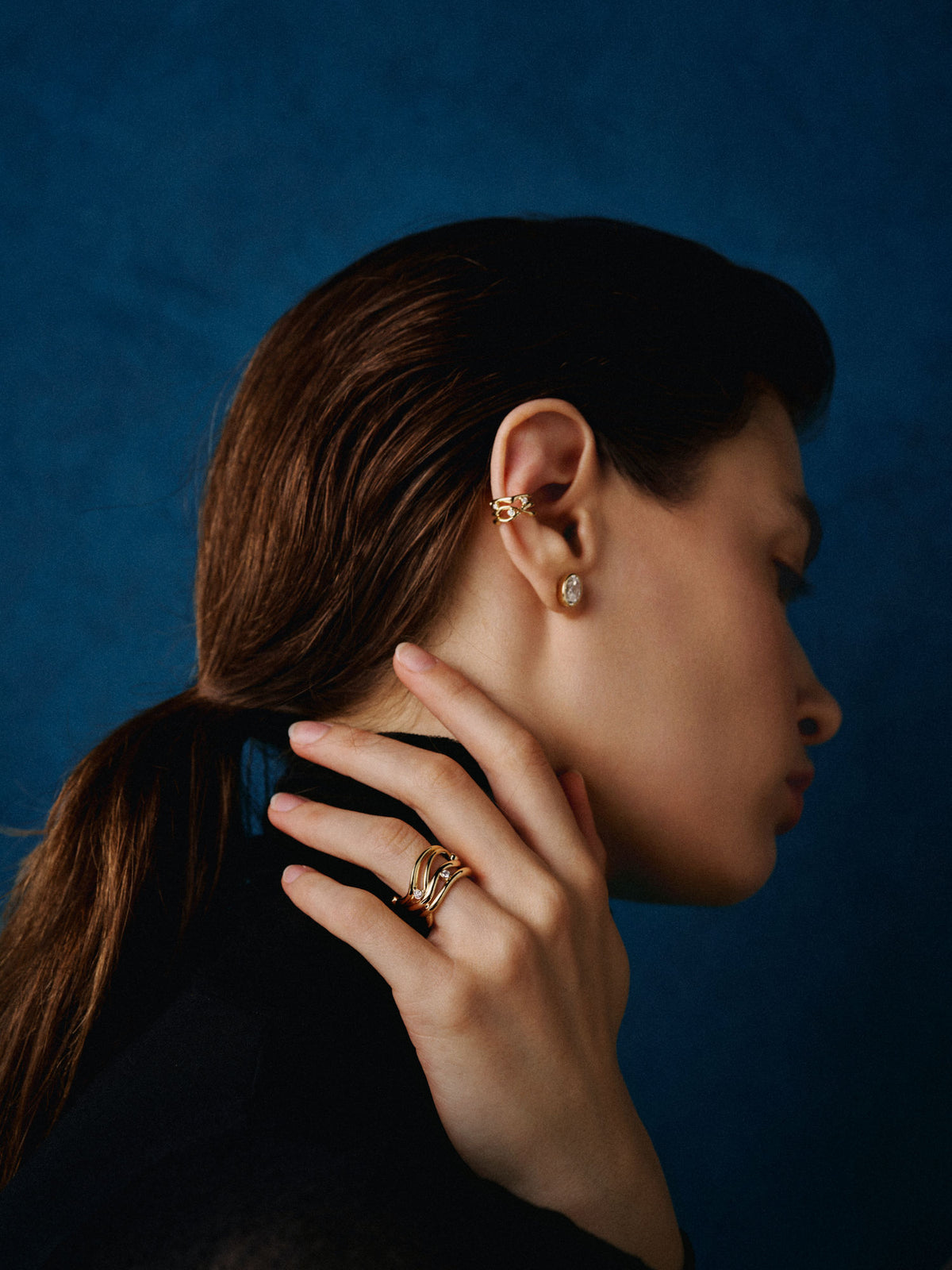 Bare Souls Three Threads 18K Gold Ear Cuff w. 0.06 ct Diamonds
