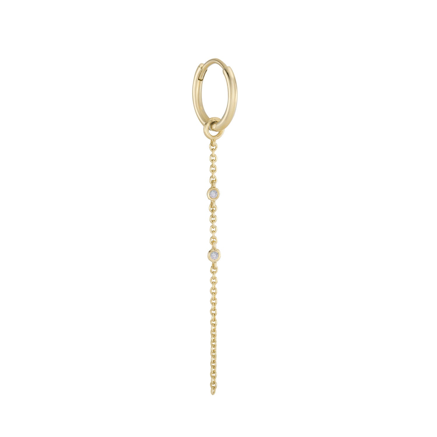 Original Round Clicker with Duo Diamond Chain Plaque 9K Gold Hoop w. Diamonds