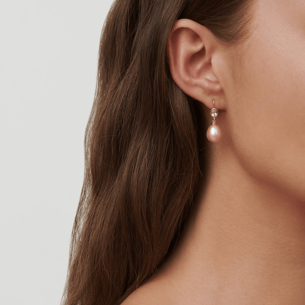 Callas goldene Ohrringe w. Quarz & Rose Perlen