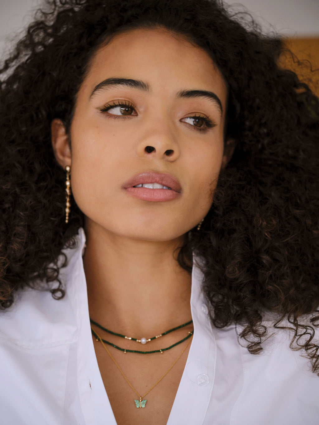 Butterfly 18K Gold Plated Necklace w. Green Zirconias