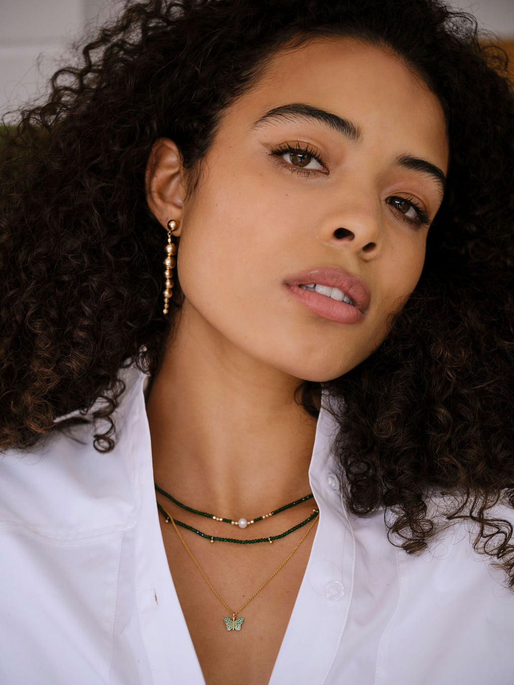 Butterfly 18K Gold Plated Necklace w. Green Zirconias