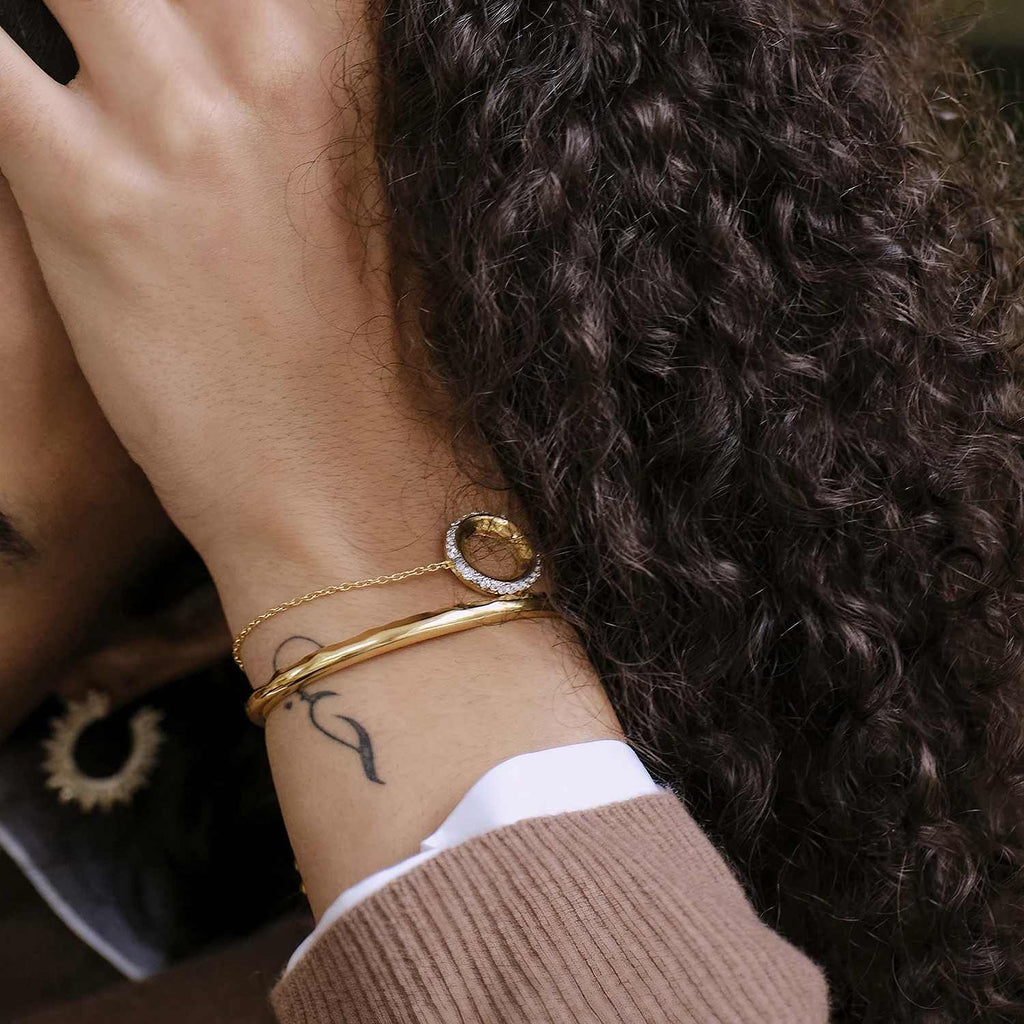 A. Sun Halo Core 18K Gold Armband w. Labor gewachsen Diamantpavé