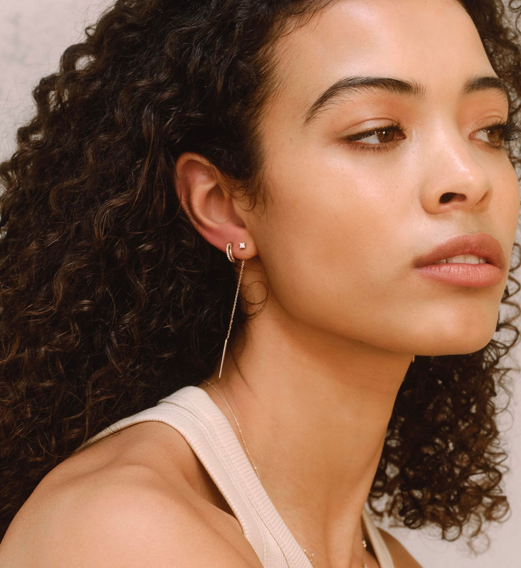 Mini Drop 18K Rose Gold Earrings w. Lab-Grown Diamonds