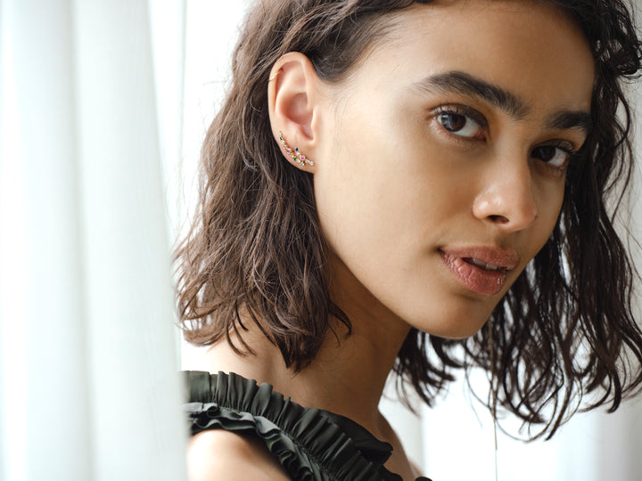 Shooting Rainbow 14K Gold Plated Stud w. Zirconia