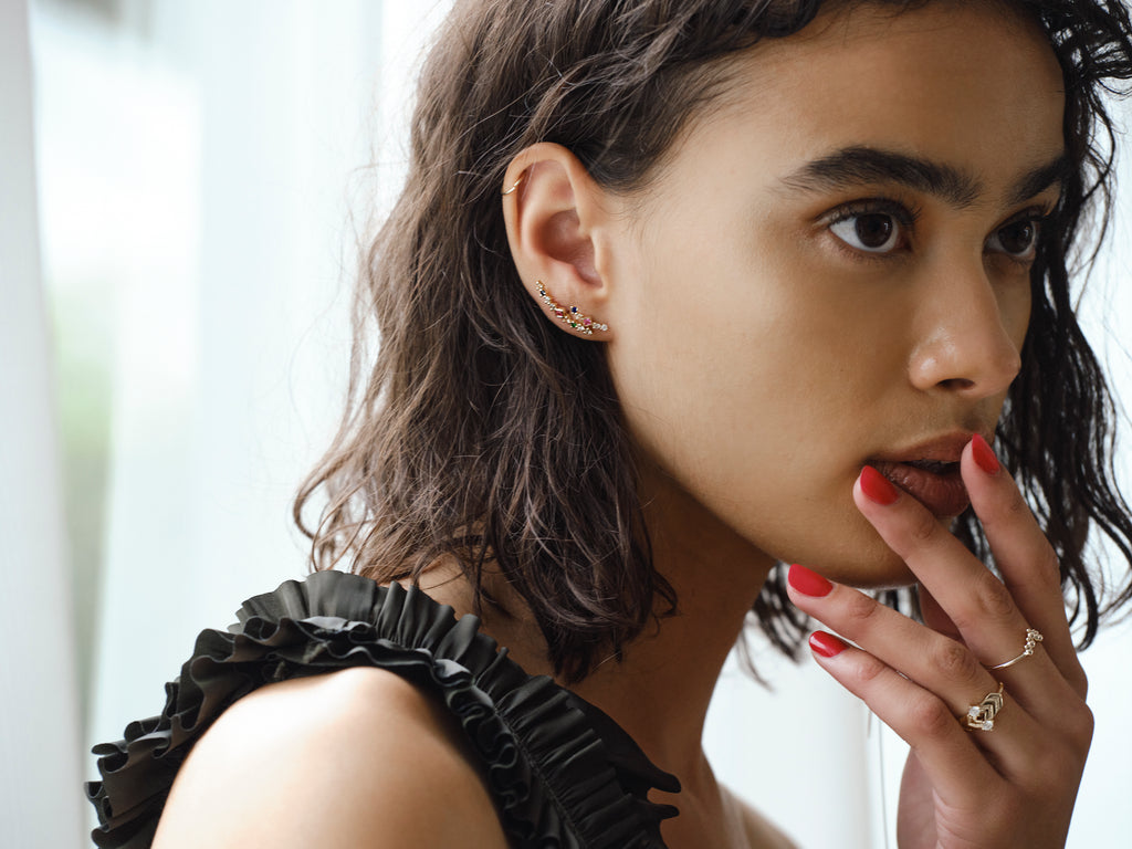 Shooting Rainbow 14K Gold Plated Stud w. Zirconia