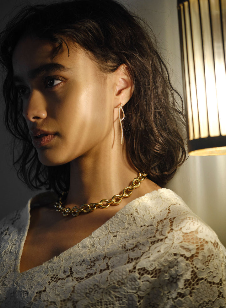 Loop 18K Gold Plated Earrings w. Zirconias