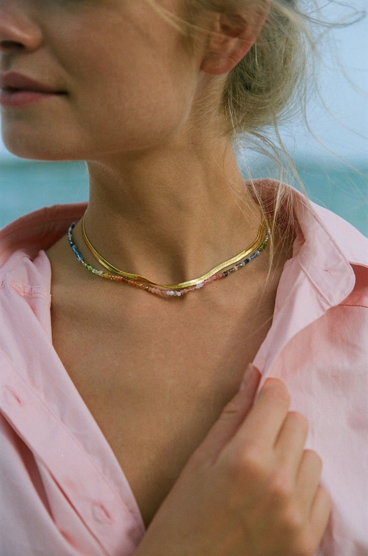 Dusty Dreams Gold Plated Necklace w. Beads, Agate & Jade