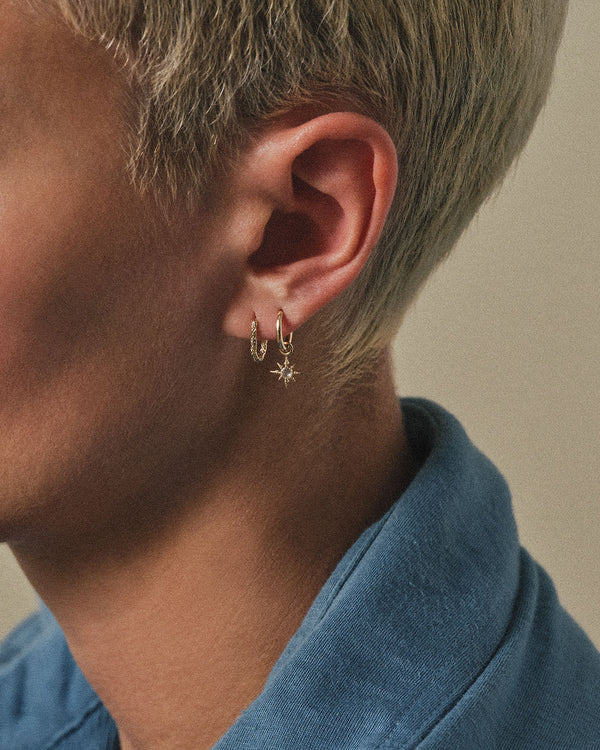 Original Round Mini Astra Rose Diamond Star Clicker 9K Gold Hoop w. Diamond