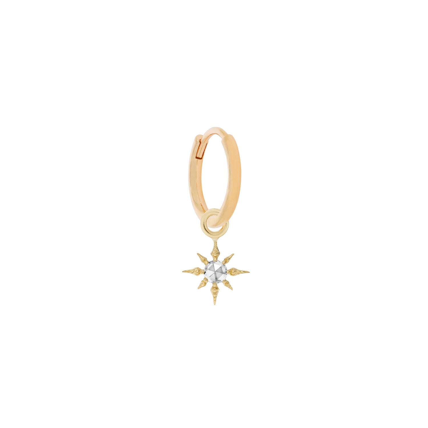 Original Round Mini Astra Rose Diamond Star Clicker 9K Gold Hoop w. Diamond