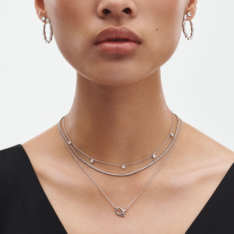 Drop Link Mini 18k Whitegold Necklace w. Diamonds