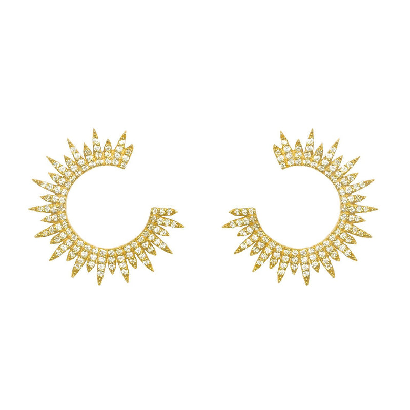 Moon Star Gold Plated Earrings w. Zirconia
