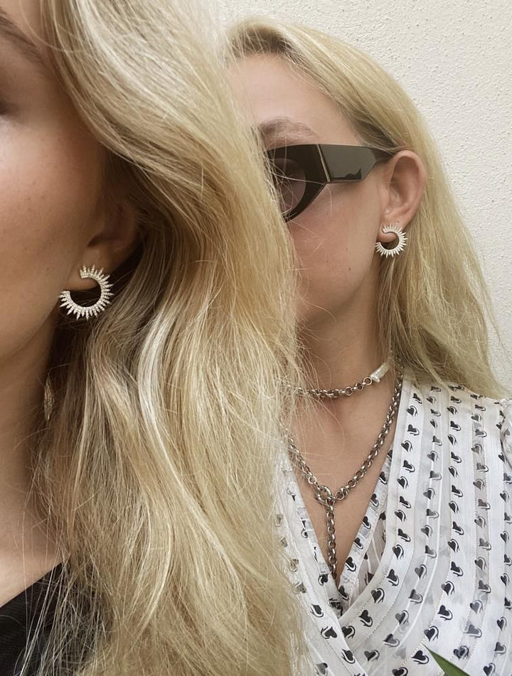 Moon Star Silver Earrings w. Zirconia