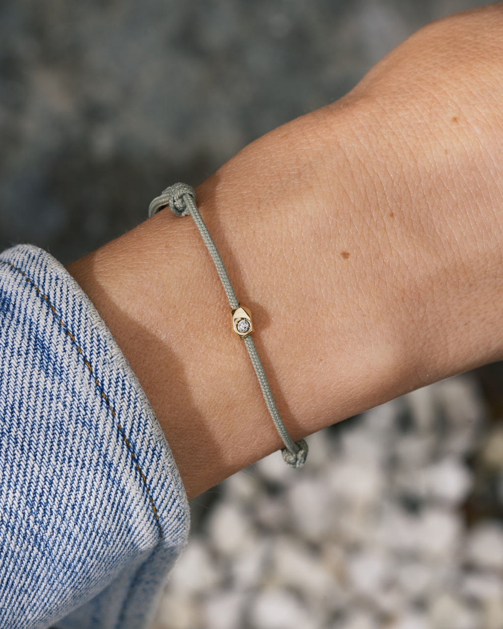 Stone Cord Green 14k Gold Bracelet w. Lab-Grown Diamond