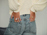 Three Row Single Parallel 18K Gold, Rosegold or Whitegold Ring w. Diamonds