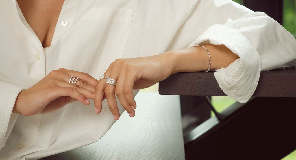 Dreireihiger Single Parallel Goldring aus 18K, Rosegold- oder Weißgold I Diamanten