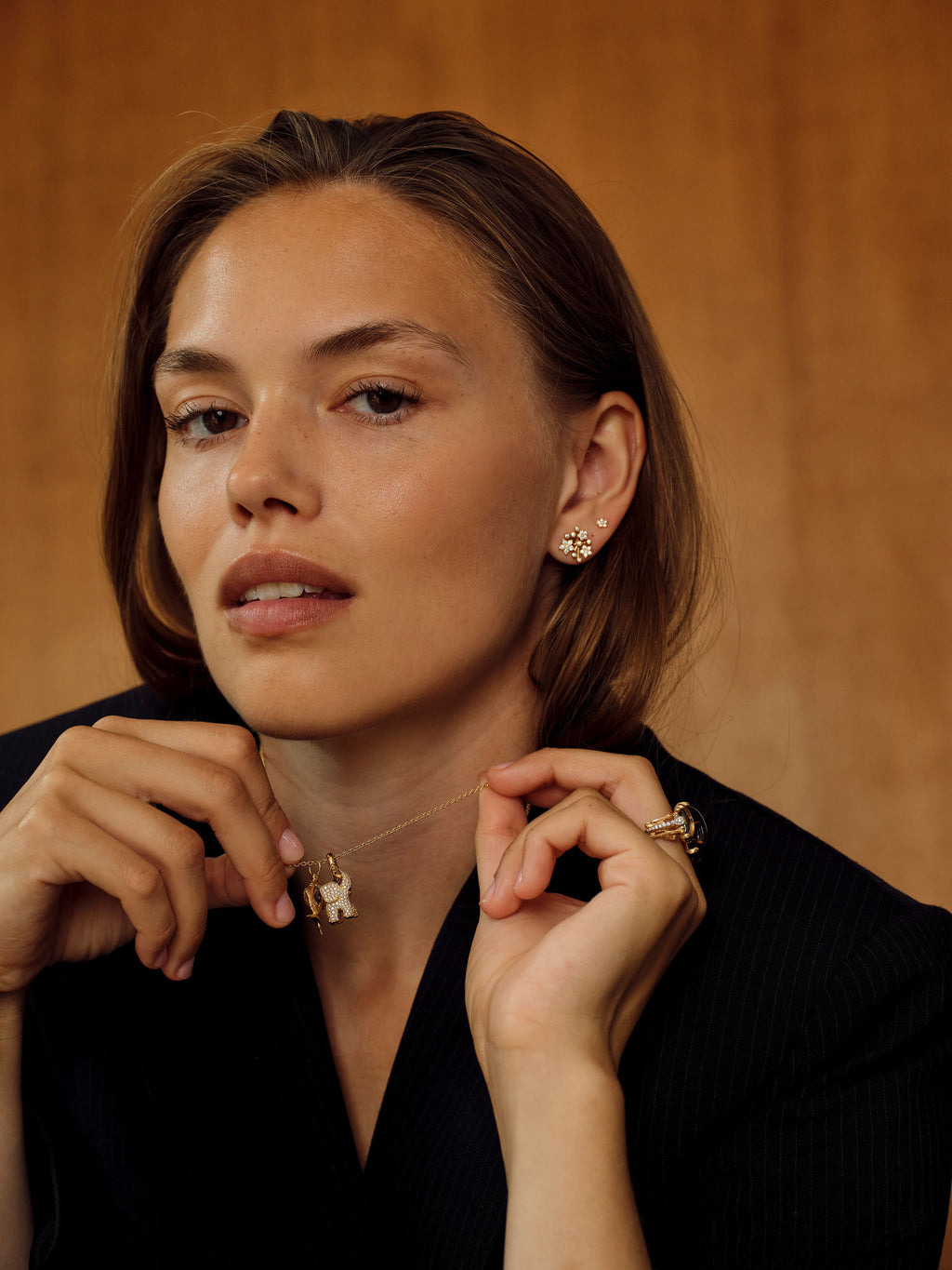 Medium Elephant Charm Pavé 18K Gold Pendant w. Diamonds