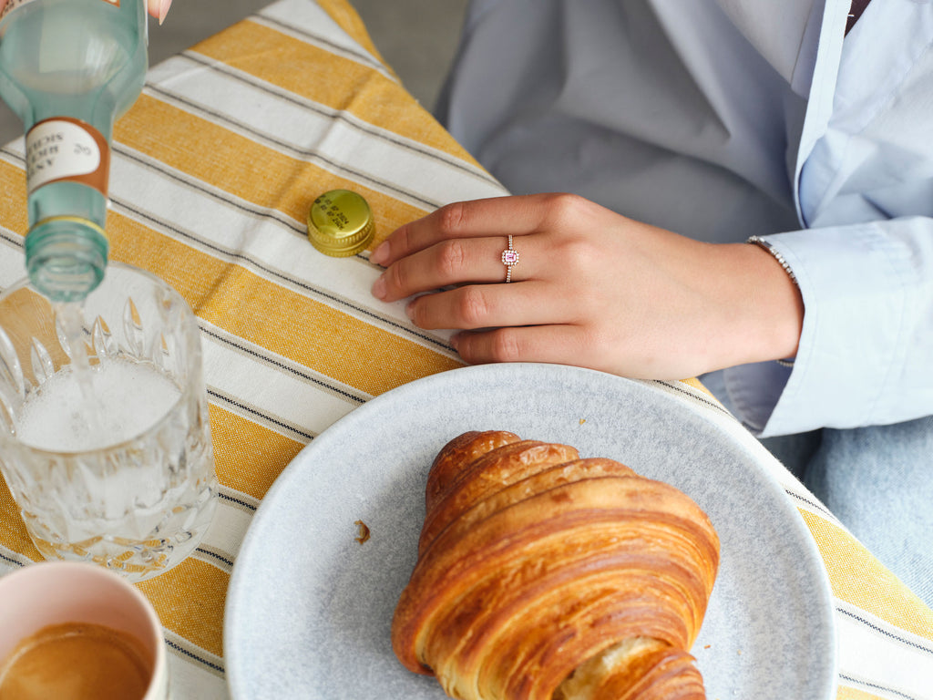 Candy 18K Rose Gold Ring w. Diamonds & Pink Sapphire