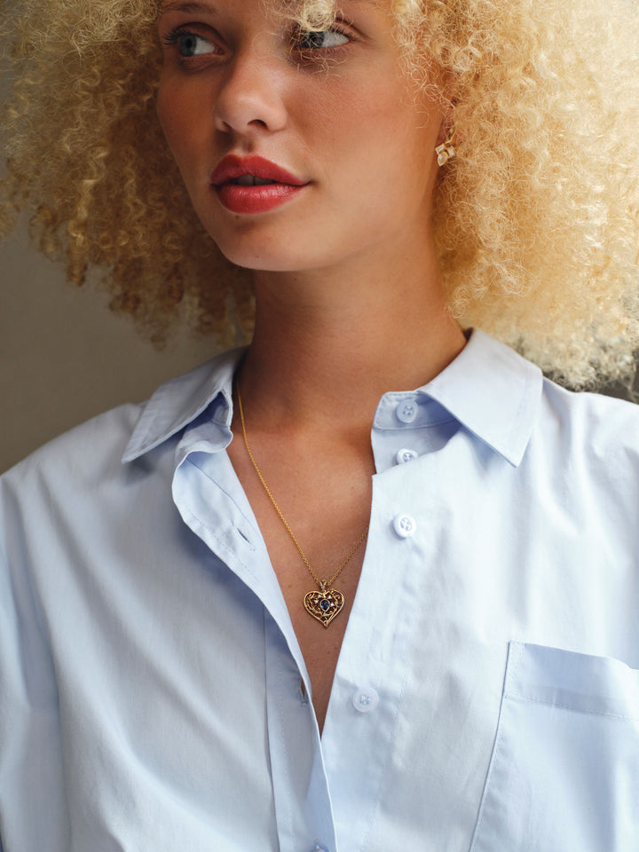 Elixir Heart 18K Gold Necklace w. Sapphire & Diamonds
