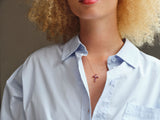 Heart 18K Rose Gold Necklace w. Diamond & Rhodolite