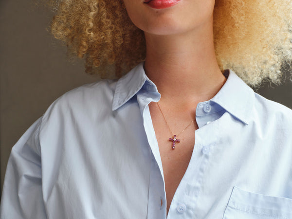 Heart 18K Rose Gold Necklace w. Diamond & Rhodolite