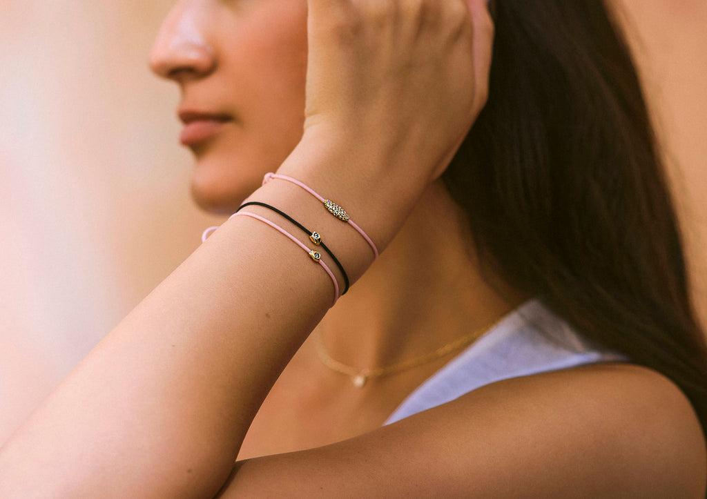 Stone Cord Black 14k Whitegold Bracelet w. Lab-Grown Diamond