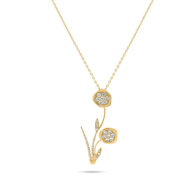 Desert Rose Bouquet 18K Gold Necklace w. Diamonds