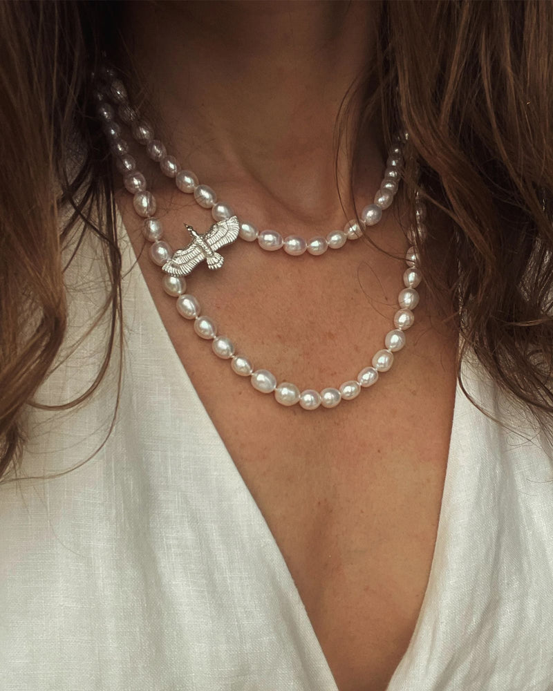 Raven Silver Necklace w. Pearls