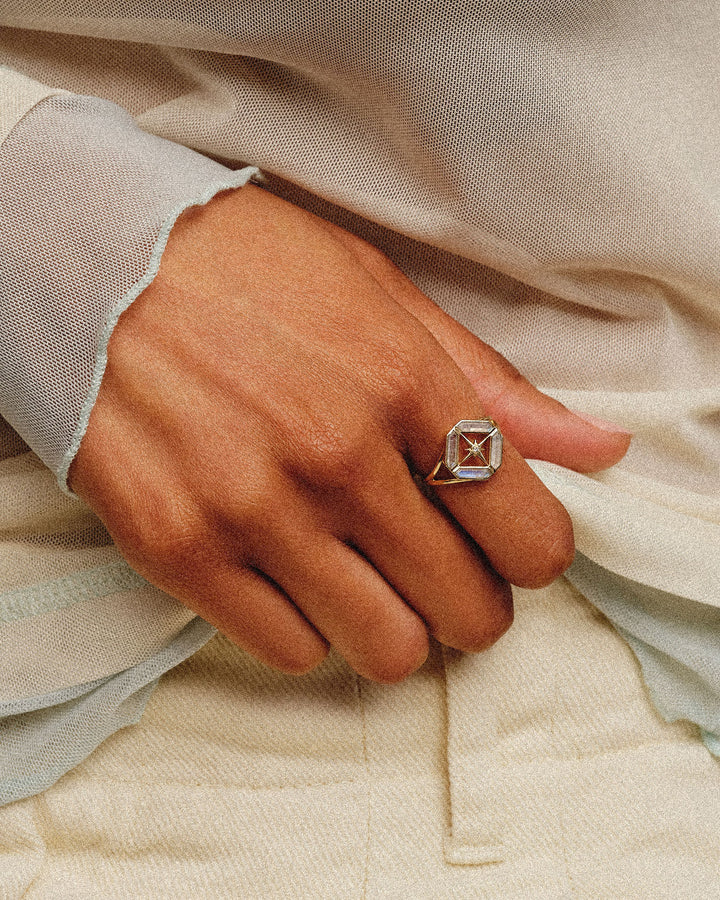 Månesten Astra Journey 14k Guld Ring m. Månesten & Diamanter