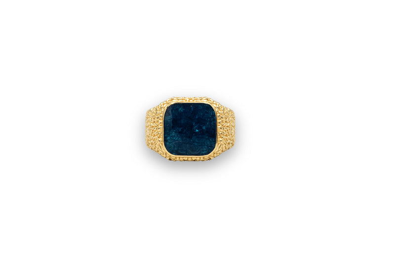 IX Crunchy Cushion 22k Forgyldt Signet Ring m. Blå Emalje