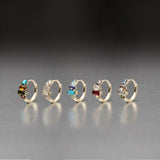 Multi Ædelsten Grabbe Fatning Clicker 9K Guld Hoop m. Blå Safir, Morganit, Månesten & Smaragd