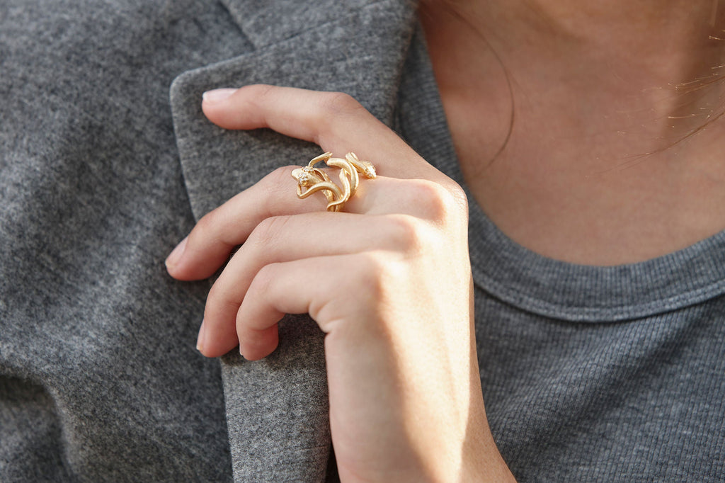 Snakes Medusa 18K Guld Ring m. Diamanter
